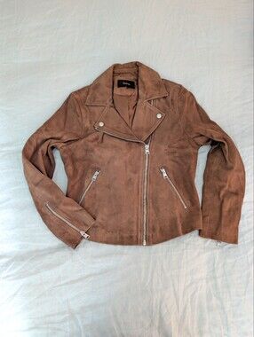 Quince NWOT Suede Moto Jacket Chestnut Brown Small Biker